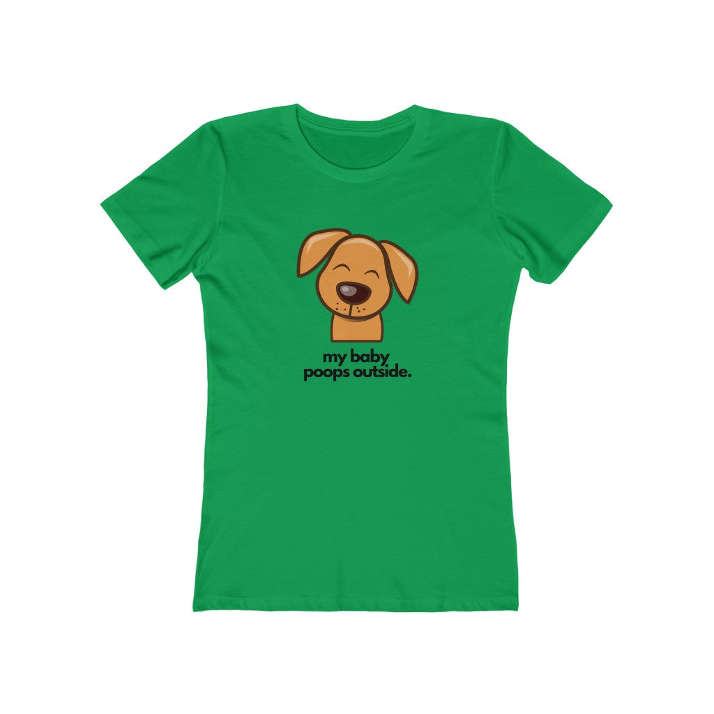 "My baby poops outside." Fitted T-shirt for Women