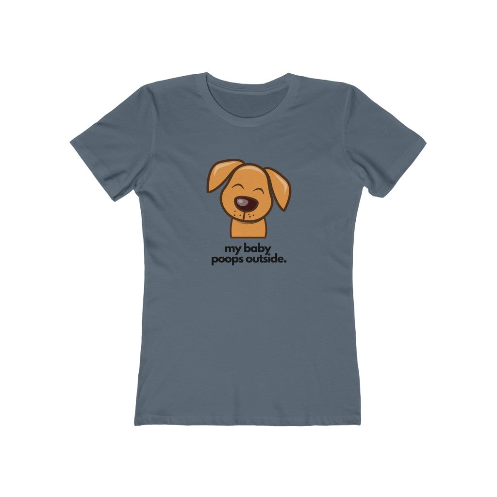 "My baby poops outside." Fitted T-shirt for Women