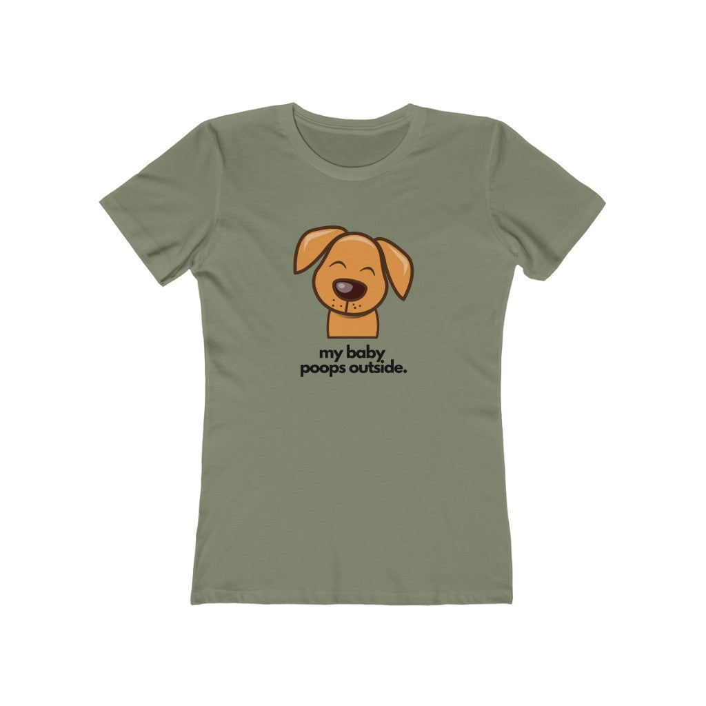 "My baby poops outside." Fitted T-shirt for Women
