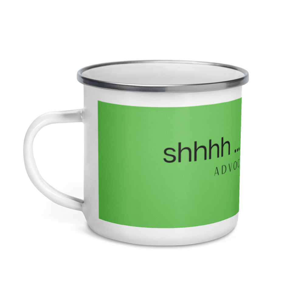 "shhhh ... i'm plotting" Advocate Humor Enamel Mug