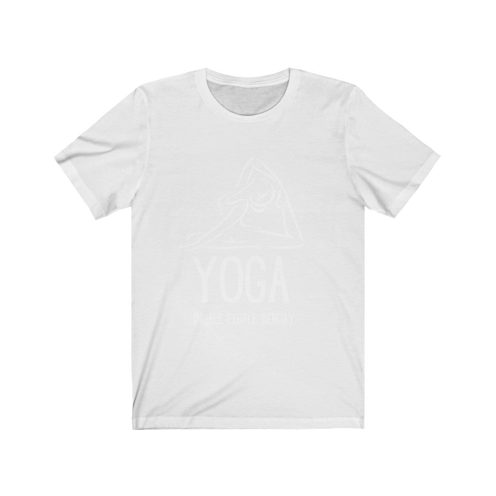 "Inhale. Exhale. Bengay." Yoga Unisex Jersey Short Sleeve Tee