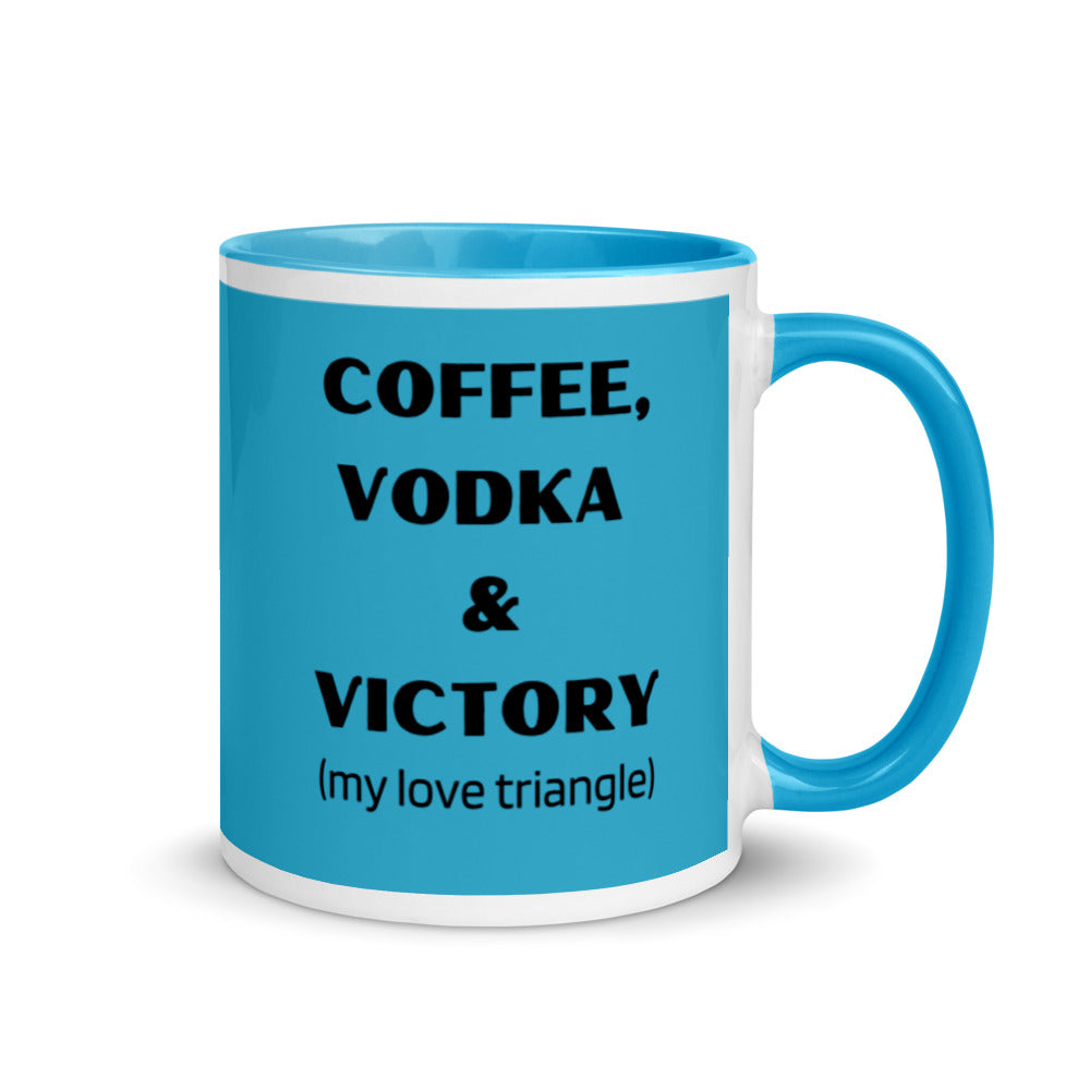 "Coffee, Vodka, Victory" Mug (Blue) with Color Inside