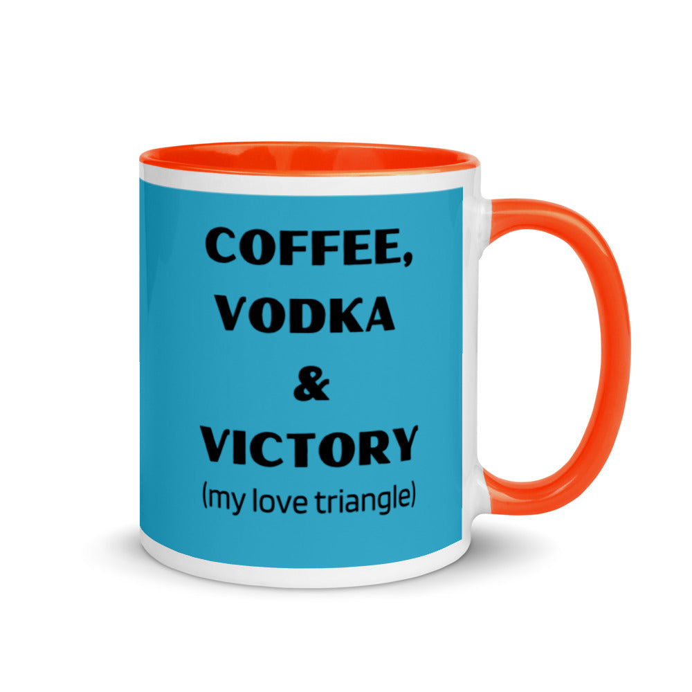 "Coffee, Vodka, Victory" Mug (Blue) with Color Inside