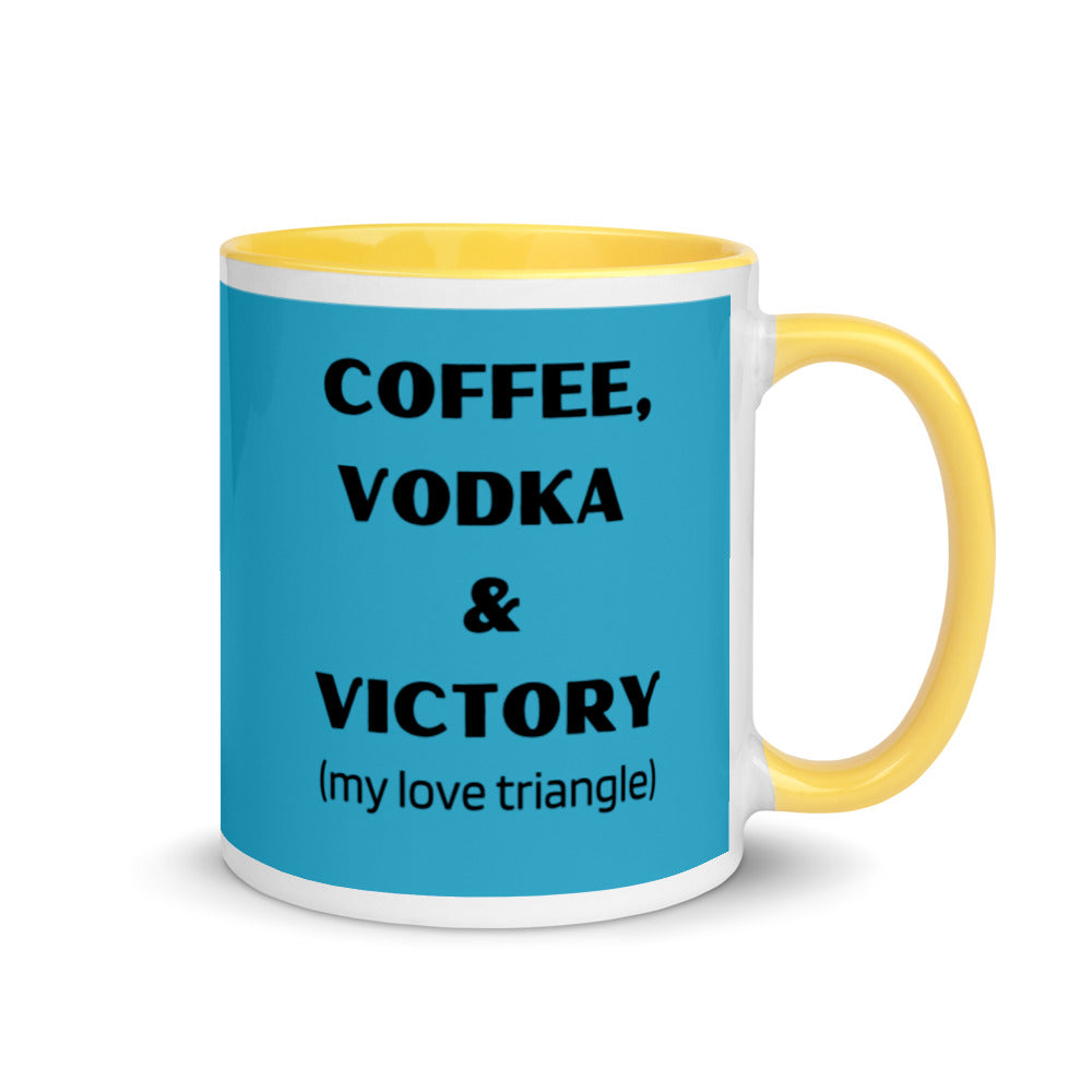 "Coffee, Vodka, Victory" Mug (Blue) with Color Inside