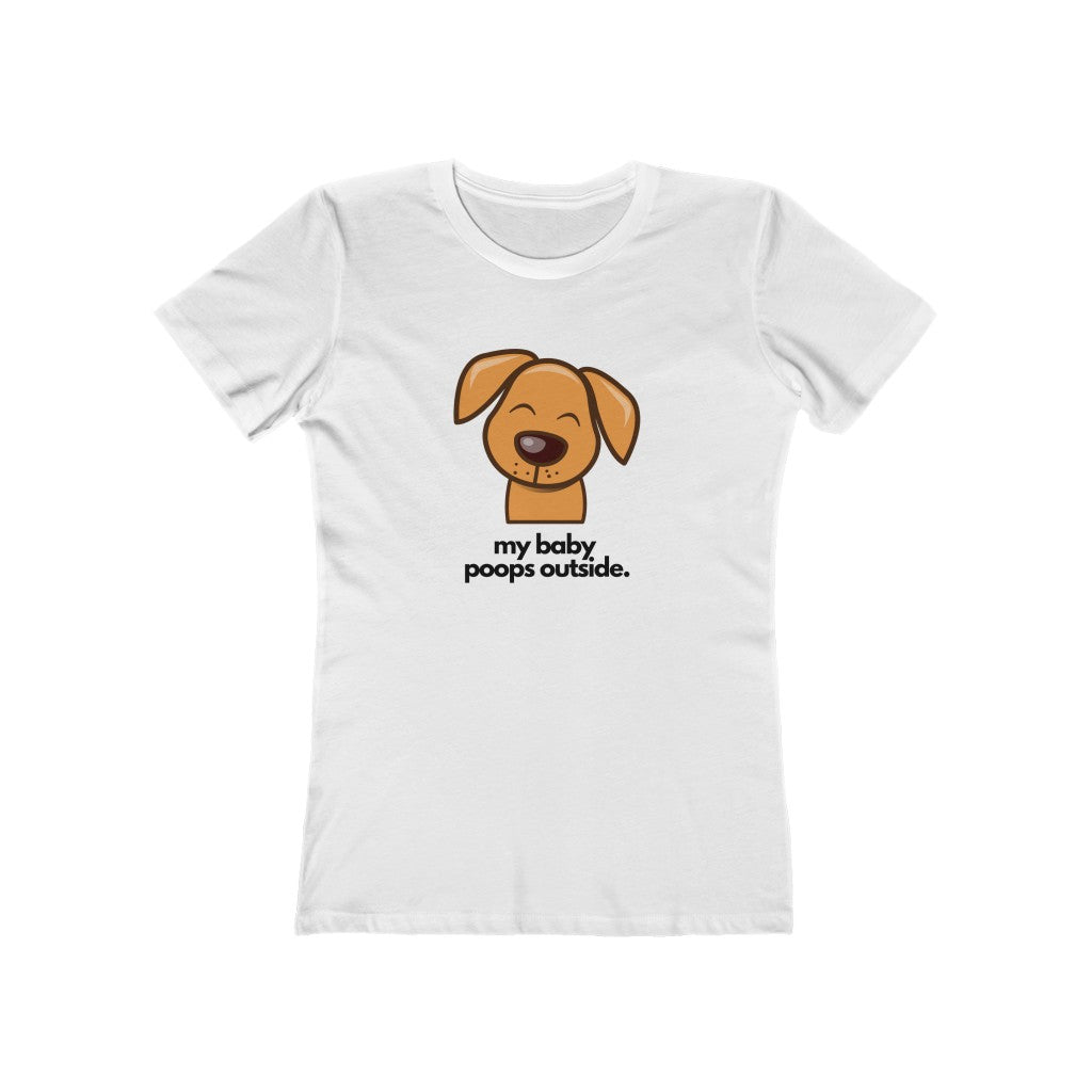 "My baby poops outside." Fitted T-shirt for Women