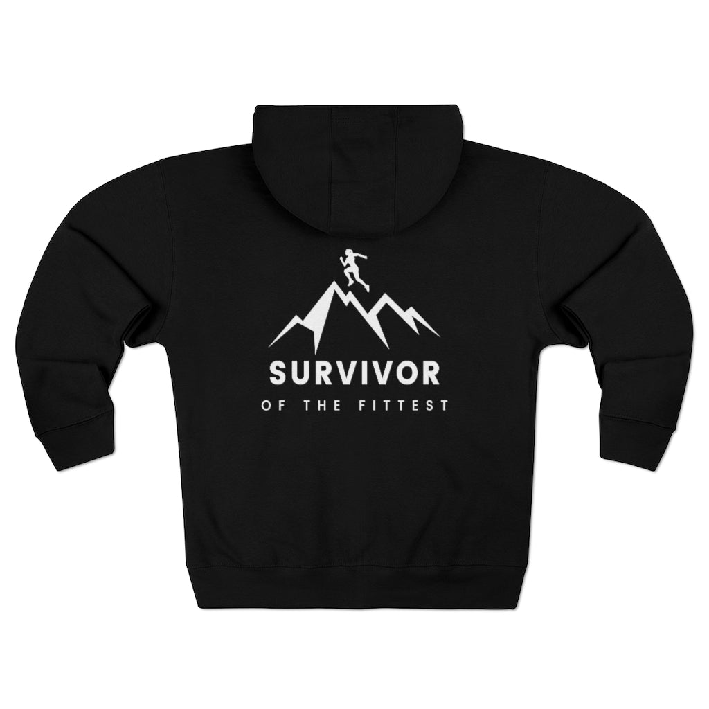 Survivor of the Fittest Unisex Premium Full Zip Hoodie, Light Text