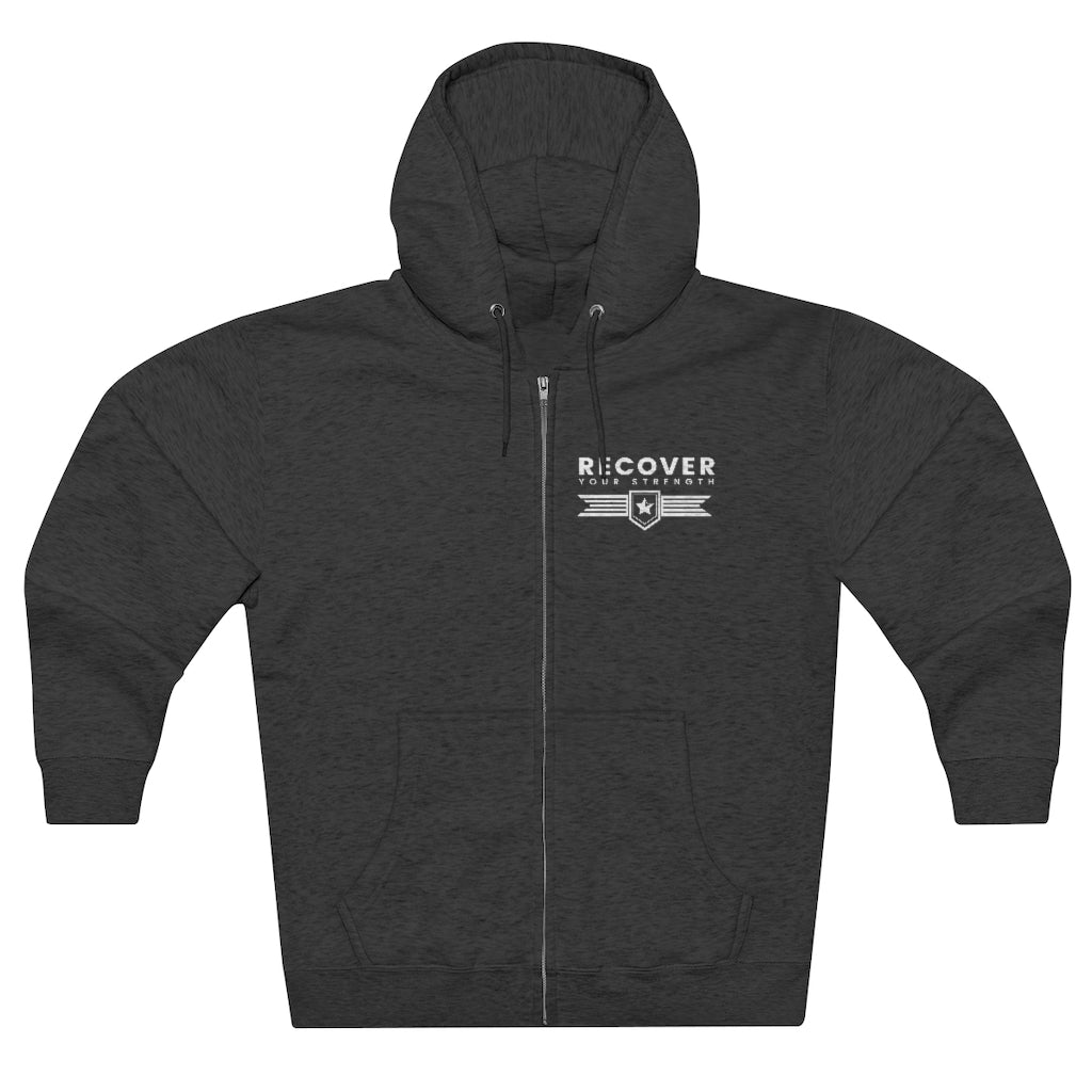 Survivor of the Fittest Unisex Premium Full Zip Hoodie, Light Text