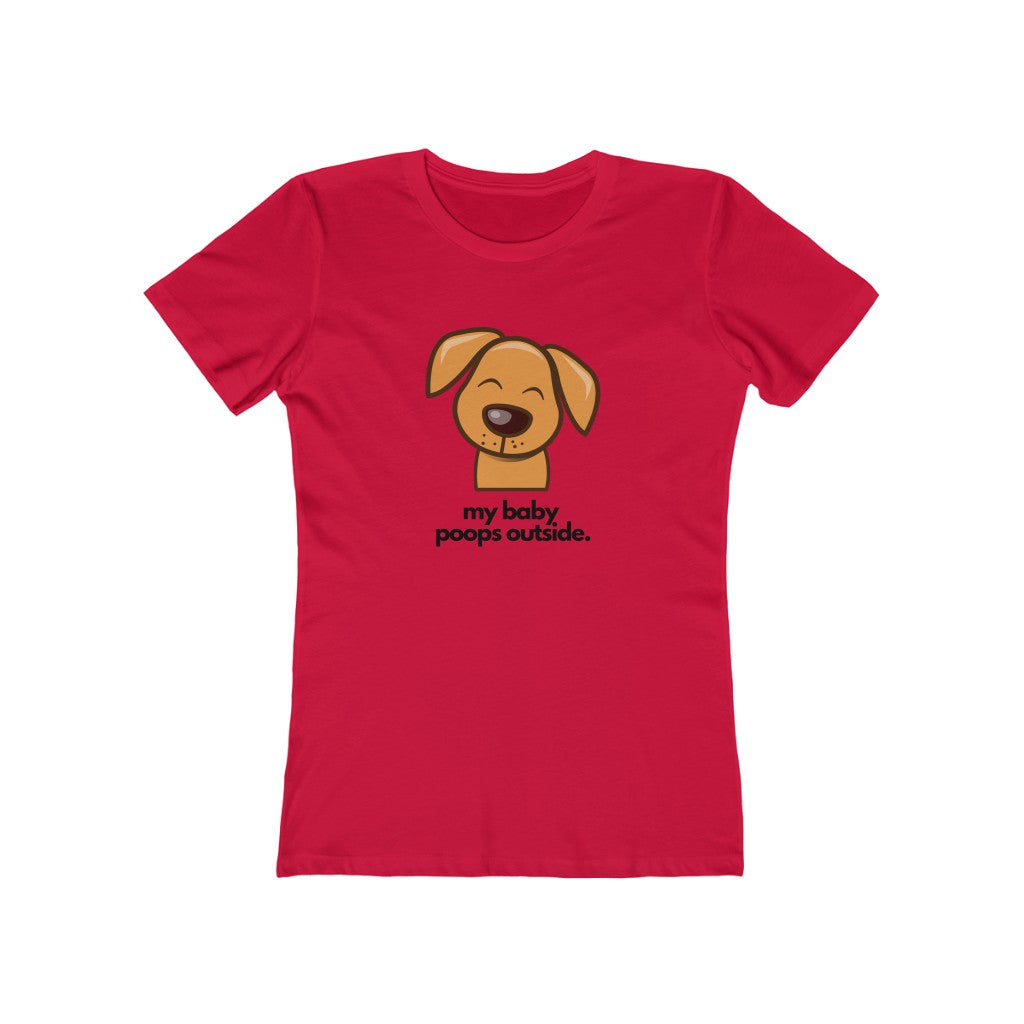 "My baby poops outside." Fitted T-shirt for Women
