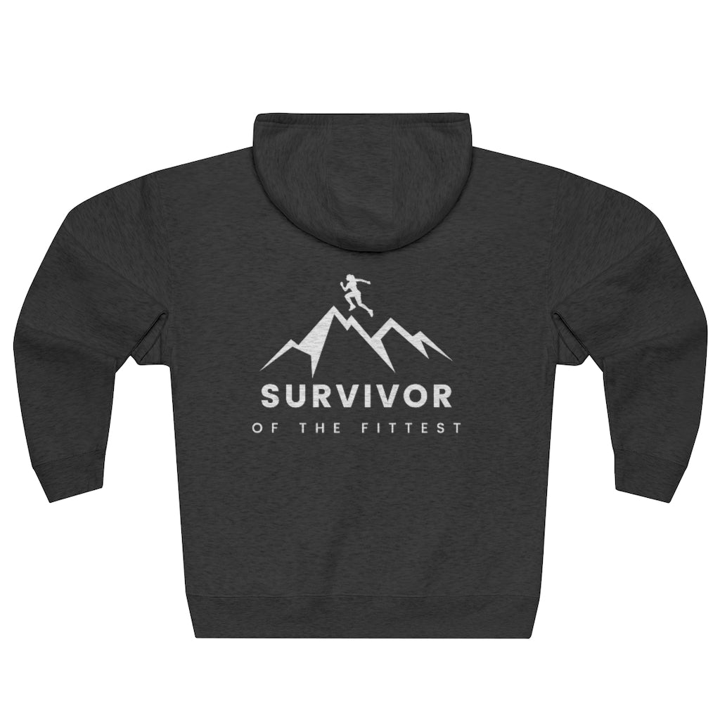 Survivor of the Fittest Unisex Premium Full Zip Hoodie, Light Text