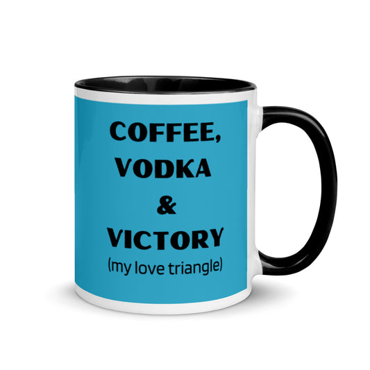 "Coffee, Vodka, Victory" Mug (Blue) with Color Inside