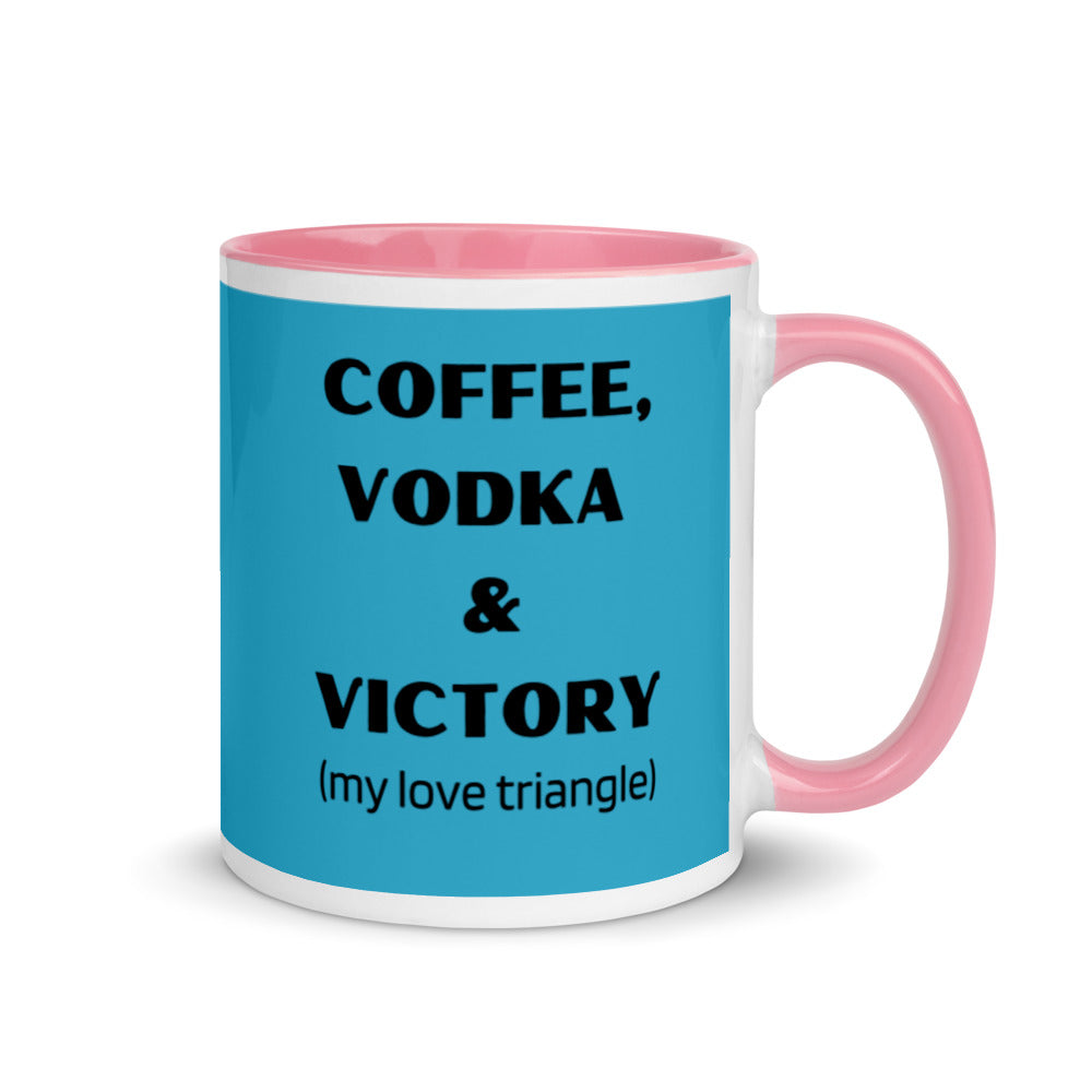 "Coffee, Vodka, Victory" Mug (Blue) with Color Inside