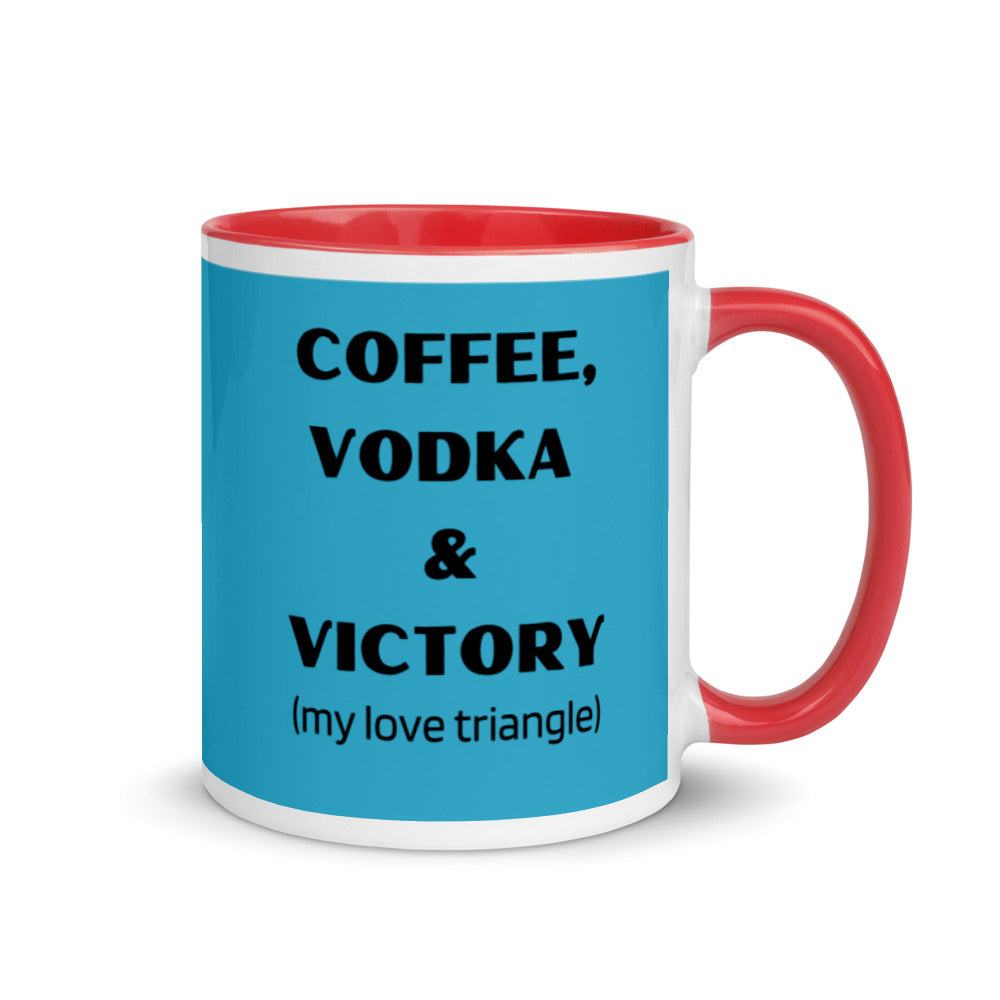 "Coffee, Vodka, Victory" Mug (Blue) with Color Inside